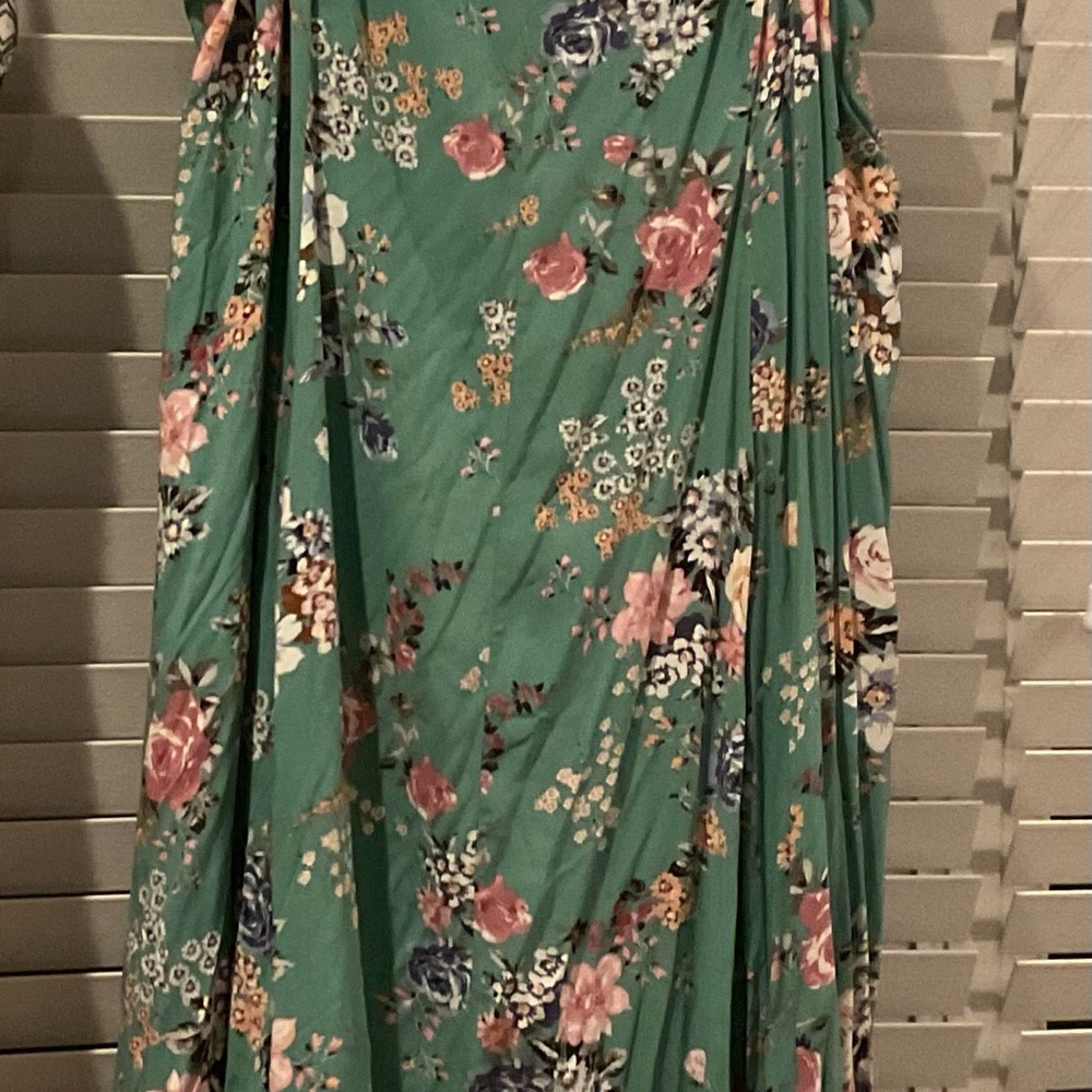 Green Floral Maxi Skirt with Pink & Blue Blooms
